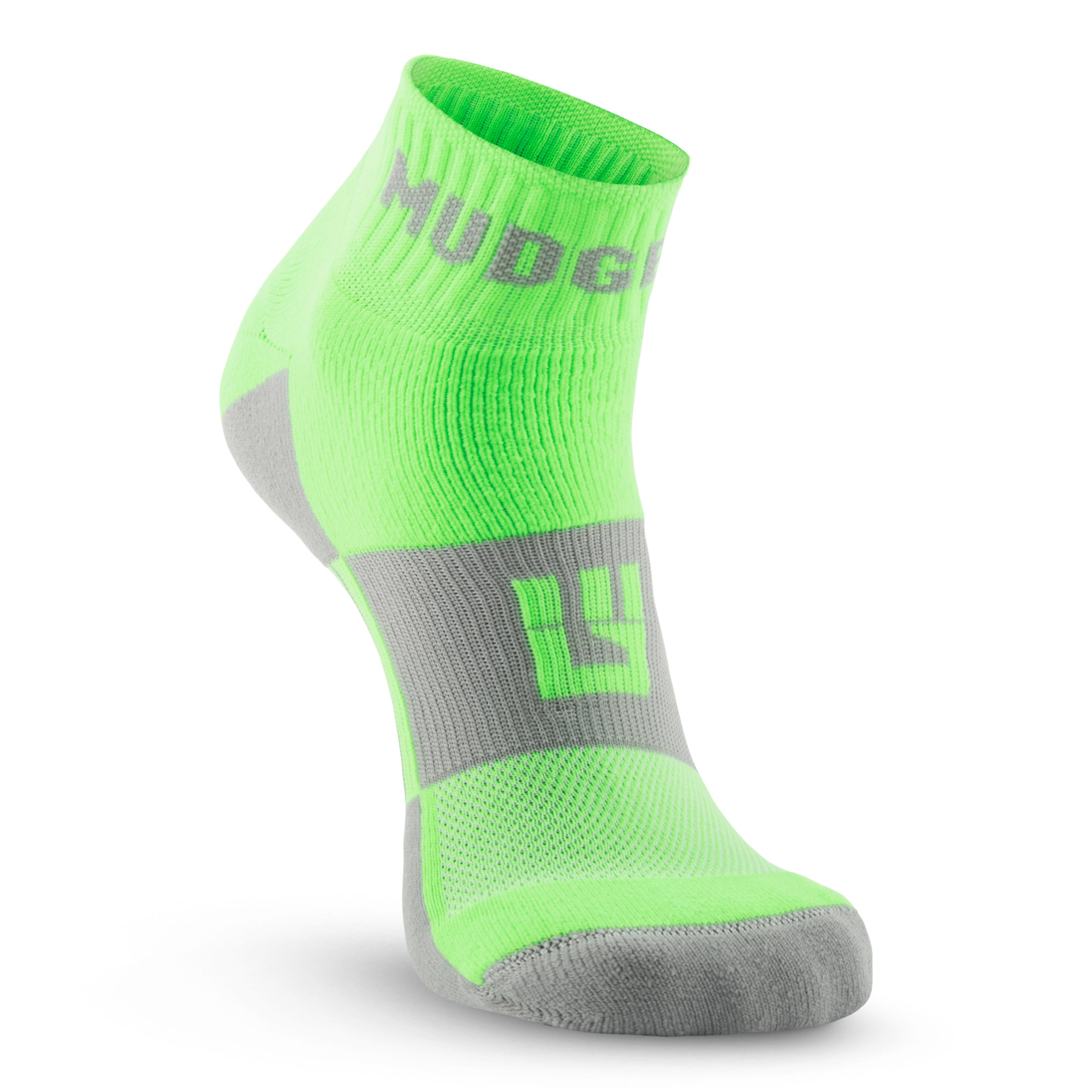 MudGear Quarter A Crew Socks Neon Green 2 Pair Pack Med Bright Color Sports Socks for Men and Women with Cushion and Comfort for Running