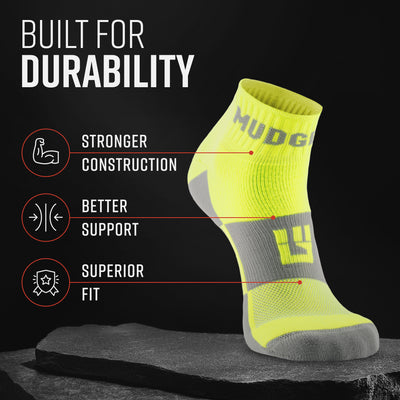 MudGear Quarter (¼) Crew Socks - Neon Yellow (2 pair pack)