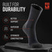 All Black MudGear Ruck Sock displayed on stone, showing ribbed construction and reinforced heel and toe areas
