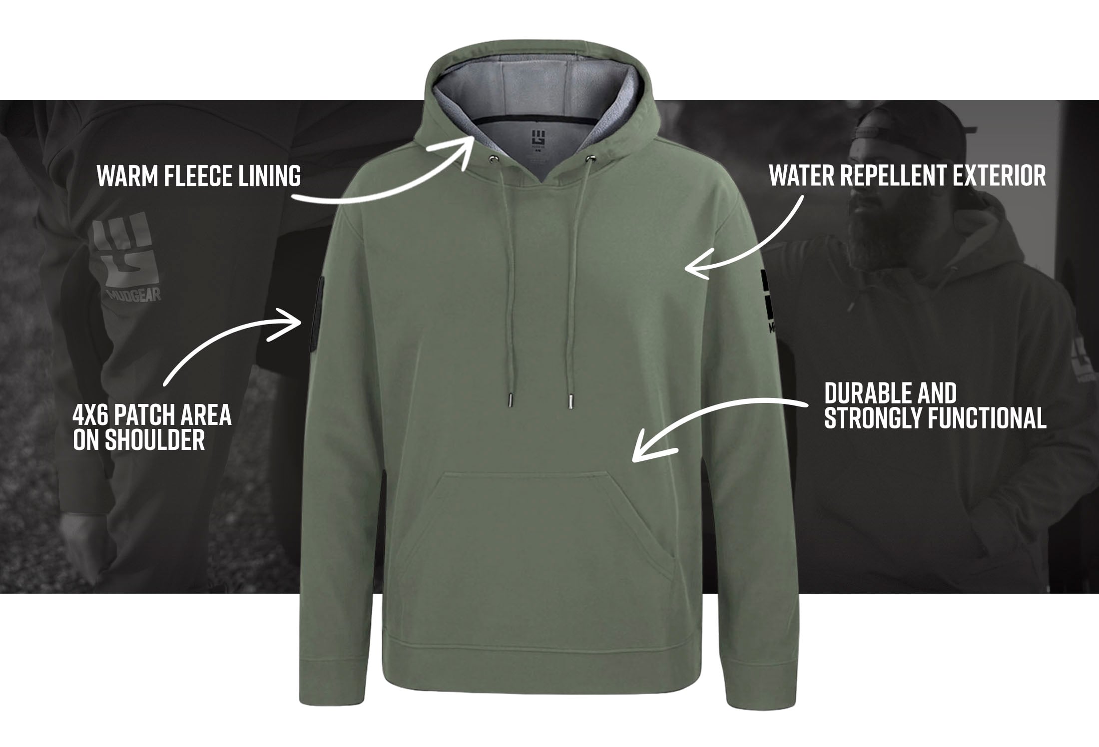 MudGear AWW olive drab green website Infographics — product features infographic
