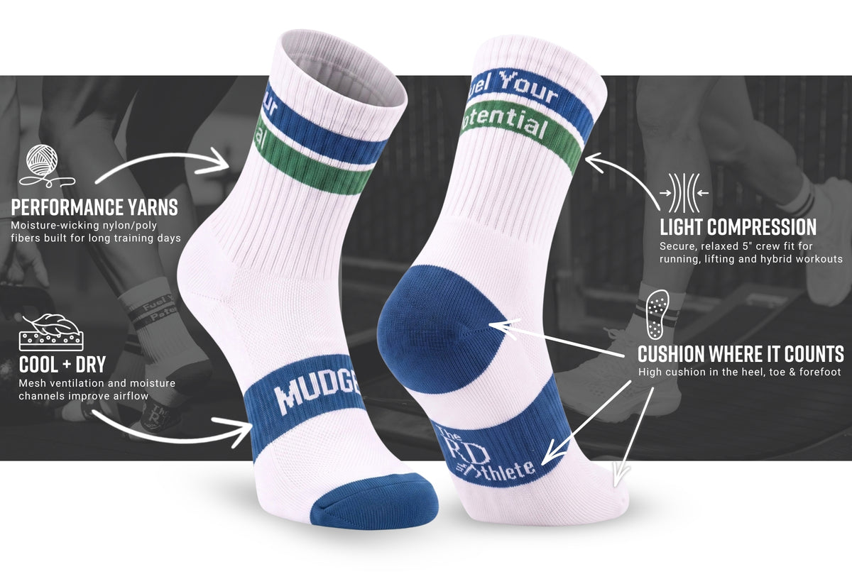 Infographic of MudGear x Corinna Cobranded Crew Height Socks