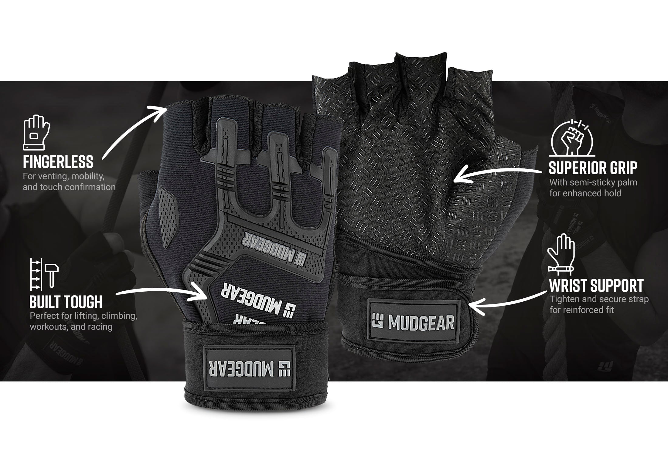 MudGear OCR Gloves Infographics — product features infographic