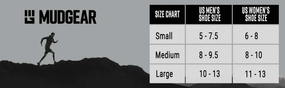 MudGear Running Socks Size Chart