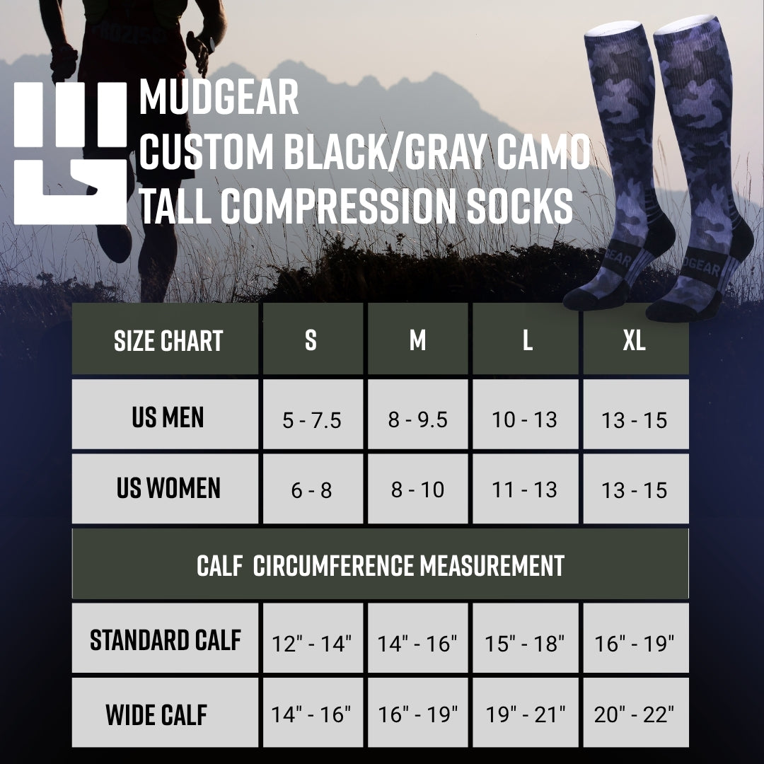 MudGear Custom Black/Gray Camo Tall Compression Socks (1 pair)