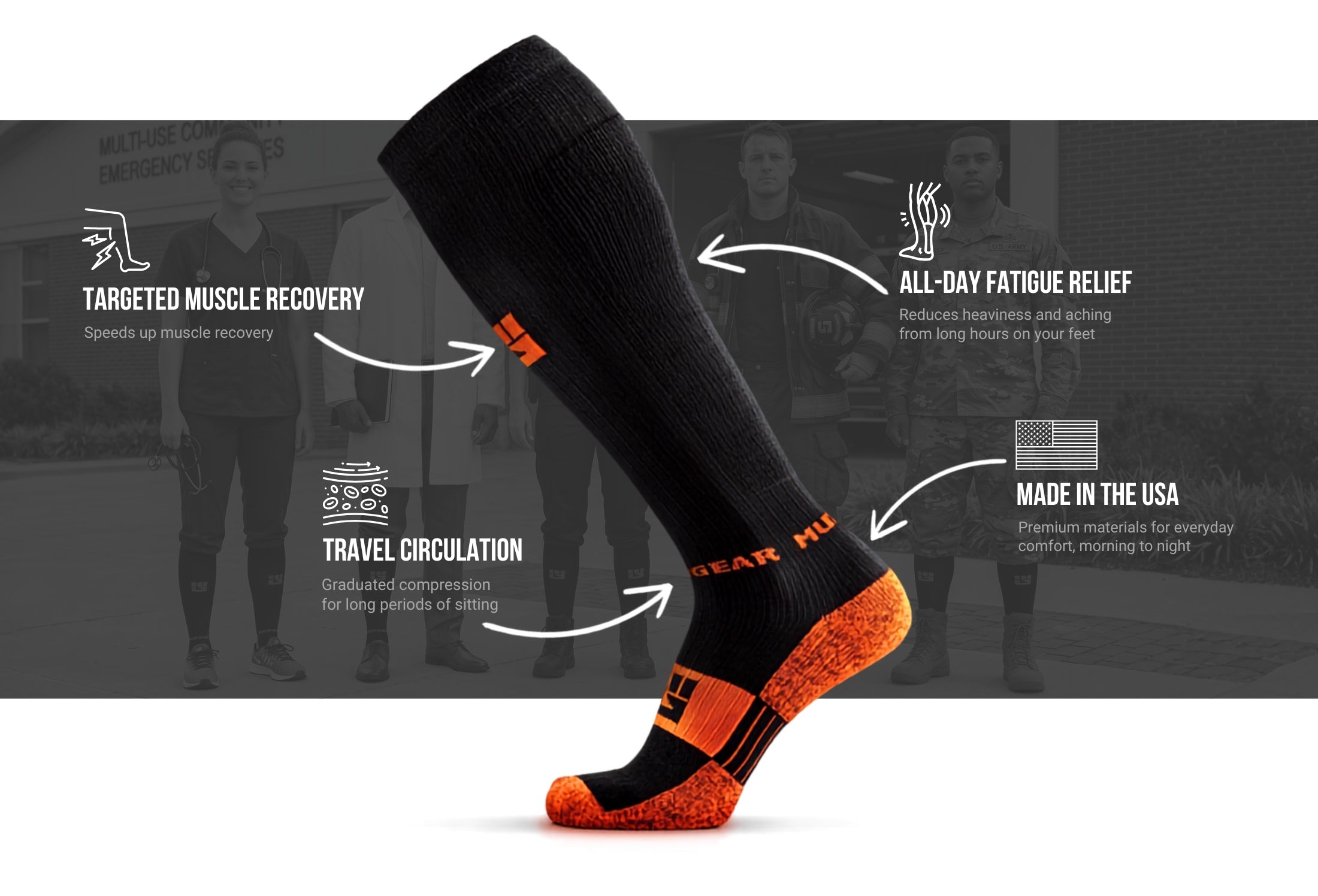 Infographic of Compression Socks for Recovery - Black/Orange