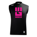 Black sleeveless MudGear performance tank with bright pink fist logo on chest
