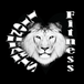 Lion head with fierce expression surrounded by text reading Lionhearts Fitness on black background