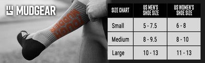 Mudgear Tough Mudder socks size chart