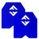 Pair of blue powder-coated steel weight vest plates with diamond logo cutout