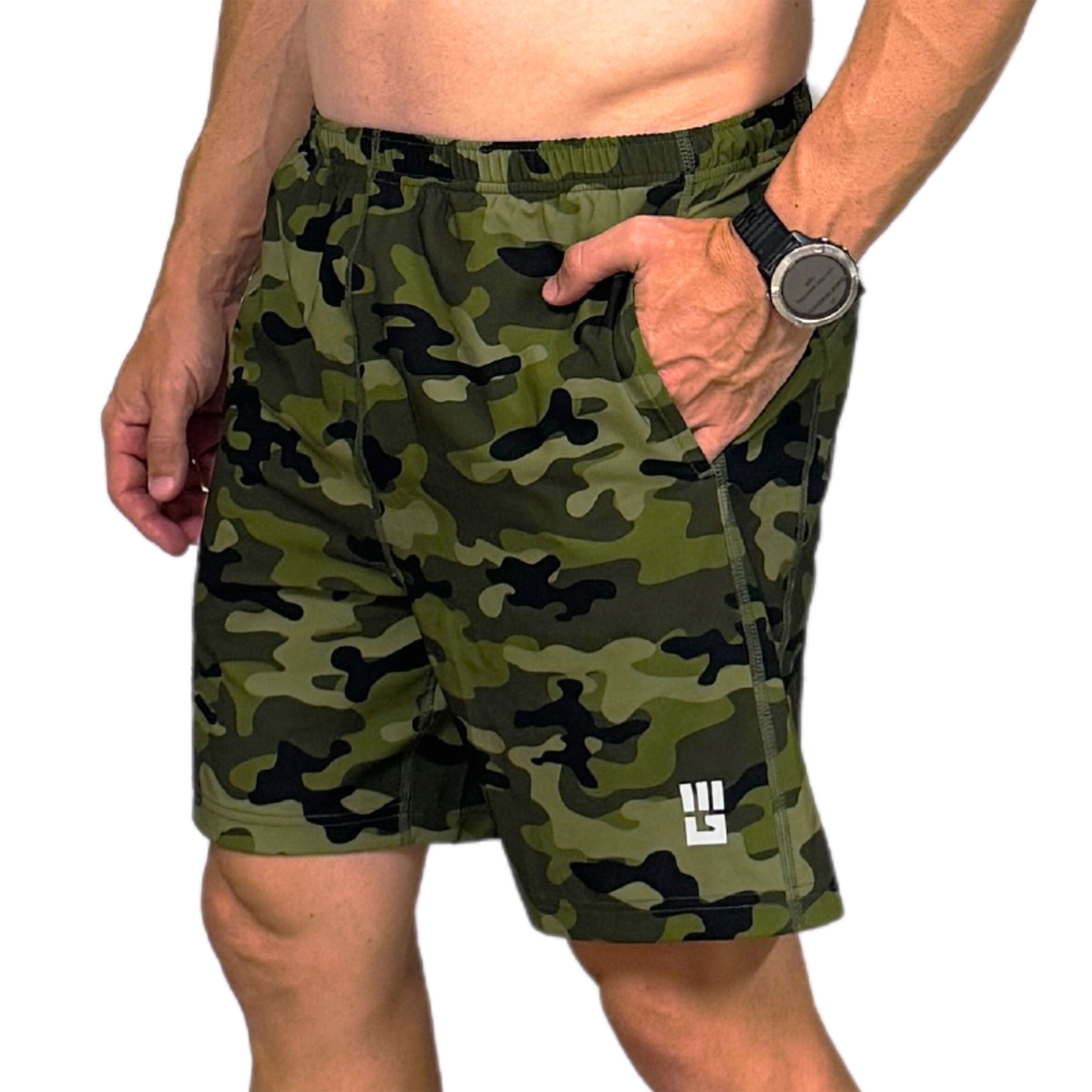 Men's Freestyle Running Shorts (Green Camo) – MudGear