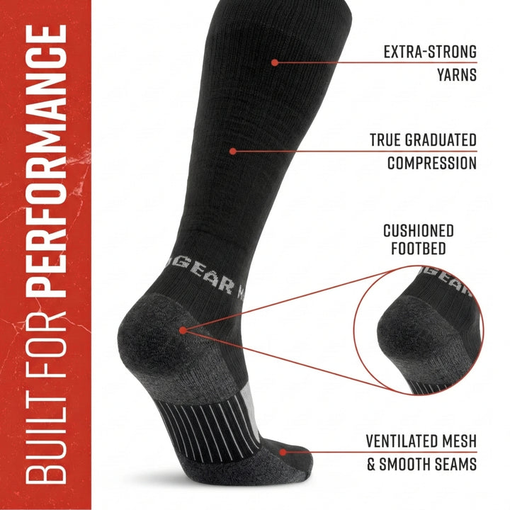 Tall Compression Merino Wool Socks (Black/Gray)
