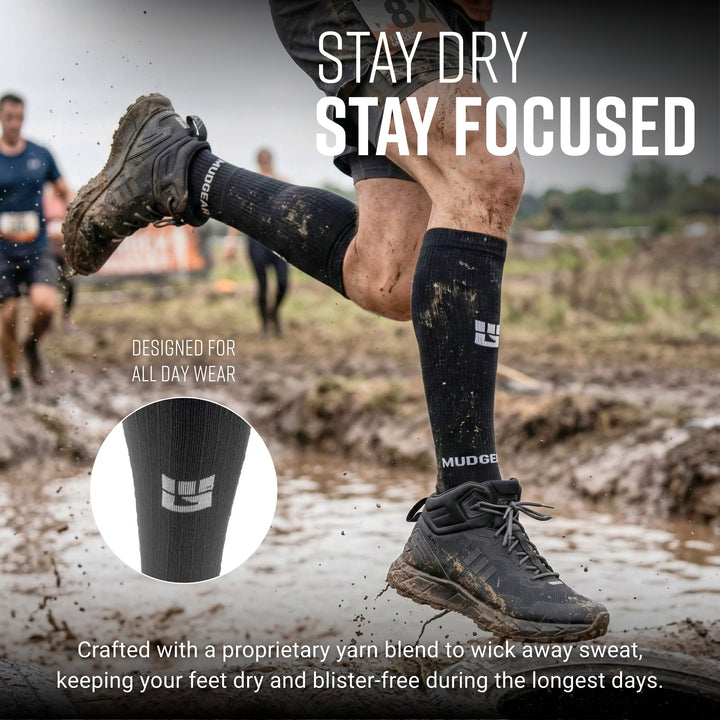 Tall Compression Merino Wool Socks (Black/Gray)