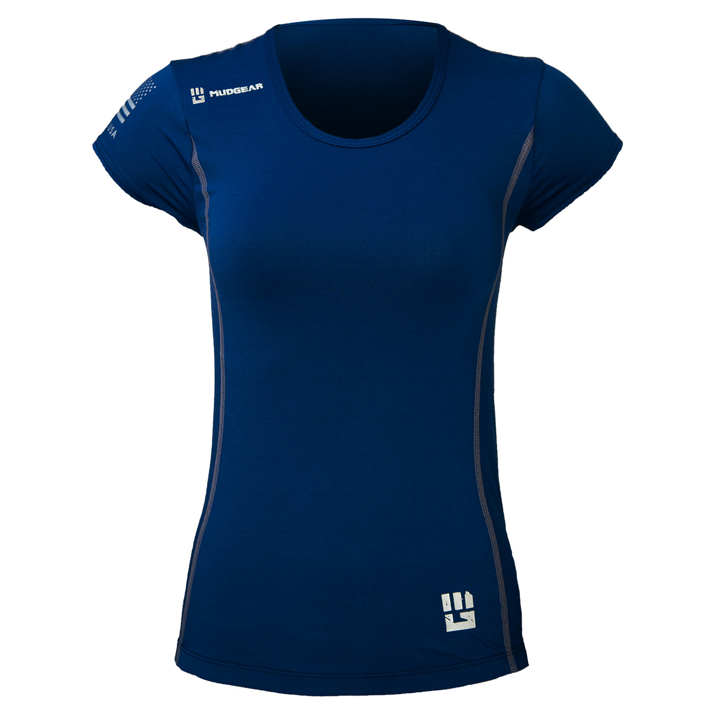 Mudgear Women’s Fitted Performance Shirt - Short Sleeve Front (Navy)