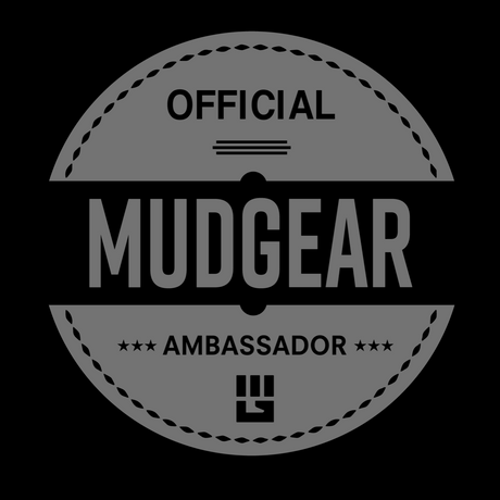Official MudGear Ambassador badge with circular dashed border design