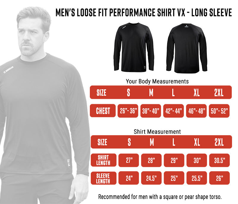 Mudgear Men's. Loose Fit Performance Shirt VX Long Sleeve Loose Size Chart