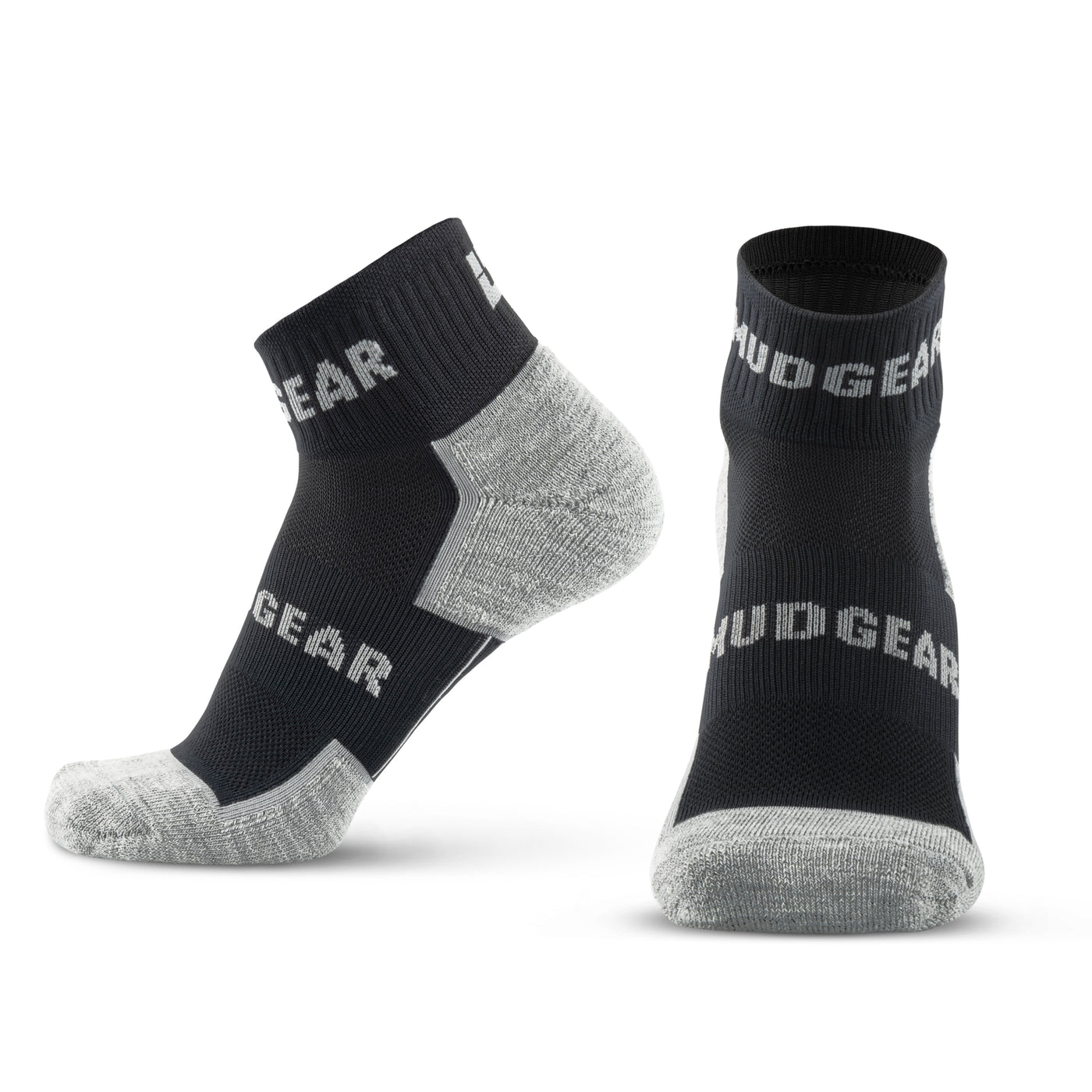 MudGear Quarter (¼) Crew Merino Wool Socks - Black/Gray (1 Pair)