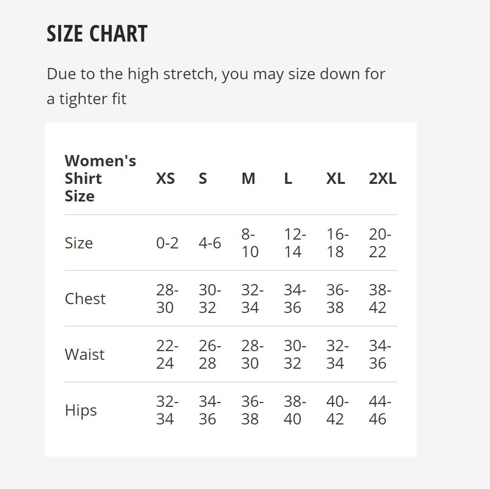 Mudgear Women's Shirt Size Chart