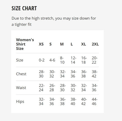 Mudgear Women’s Performance Racerback Tank Size Chart